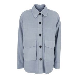 Arma Women Blue Jacket With Classic Collar And Two Front Pockets In Suede Woman